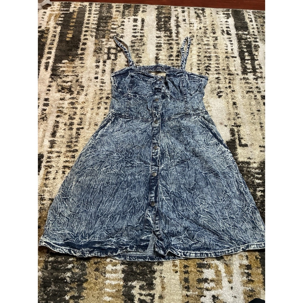 BONGO Acid Wash Blue Denim Button-Front Midi Dress